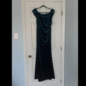 Azazie Blush Mark Sweet Thing Green Velvet Maxi Dress